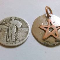 contrasting copper star hand hammered nickel pendant