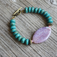 Purple Agate Bracelet, Chunky Stone Bracelet, Purple Agate - Thumbnail 1