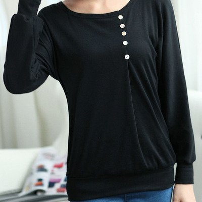 Women fashion round neck long sleeve shirt fla1089-3095-26-black