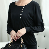 Women Fashion Round Neck Long Sleeve Shirt FLA1089-3095-26-Black - Thumbnail 1