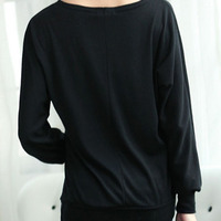 Women Fashion Round Neck Long Sleeve Shirt FLA1089-3095-26-Black - Thumbnail 2