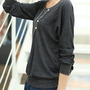 Women Fashion Round Neck Long Sleeve Shirt FLA1089-3095-26-Dark Gray-1