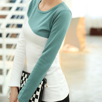 Women Fashion Round Neck Long Sleeve Shirt FLA1089-3101-29-Green - Thumbnail 1