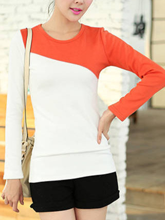 Women fashion round neck long sleeve shirt fla1089-3101-29-orange