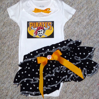 Girls pittsburgh pirates outfit, baby girls baseball outfit - Thumbnail 5