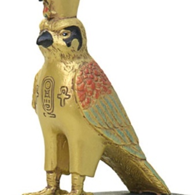 Horus falcon egyptian miniature statue gold and color e-327gp