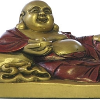 Happy buddha ho tai reclining statue miniature gold and red o-088gr