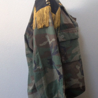 Mustard yellow camo hi-low military jacket