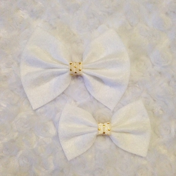 Cream & Gold Polka Dot Bow Set