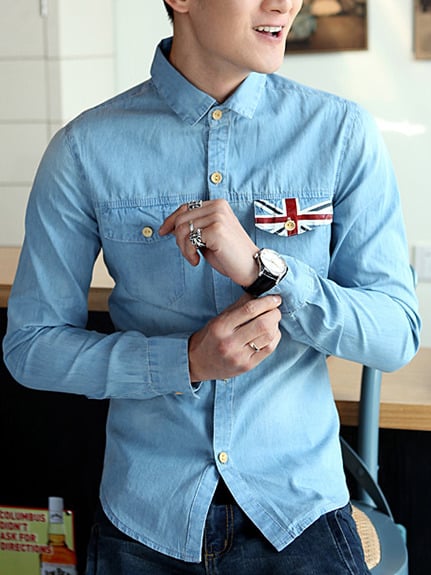 New Fashion Slim Long Sleeves Causal Shirts 907SJ-017-58-Blue