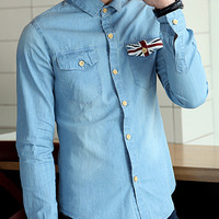 New Fashion Slim Long Sleeves Causal Shirts 907SJ-017-58-Blue - Thumbnail 2