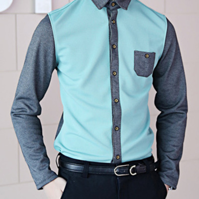 New fashion slim long sleeves causal shirts 907sj-020-38-light green