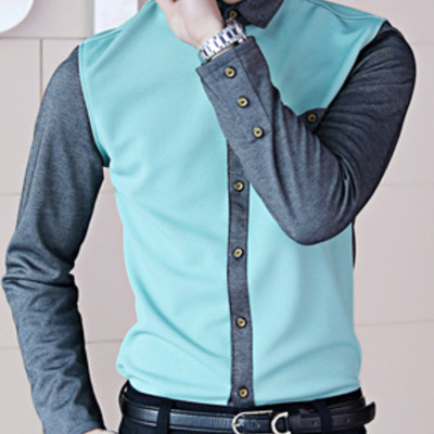 New fashion slim long sleeves causal shirts 907sj-020-38-light green
