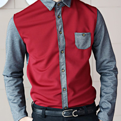 New fashion slim long sleeves causal shirts 907sj-020-38-wine