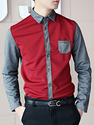 New Fashion Slim Long Sleeves Causal Shirts 907SJ-020-38-Wine