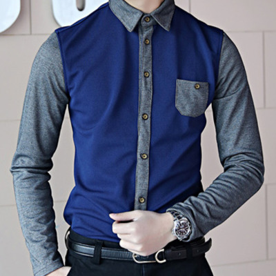 New fashion slim long sleeves causal shirts 907sj-020-38-dark blue