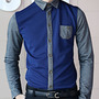 New Fashion Slim Long Sleeves Causal Shirts 907SJ-020-38-Dark Blue-2