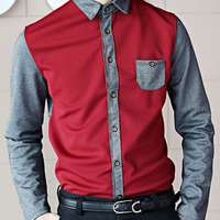 New Fashion Slim Long Sleeves Causal Shirts 907SJ-020-38-Dark Blue - Thumbnail 4