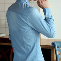 New Fashion Slim Long Sleeves Causal Shirts 907SJ-017-58-Blue - Thumbnail 4