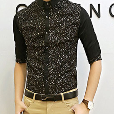 New fashion slim half sleeves causal shirts 907sj-060-58-black