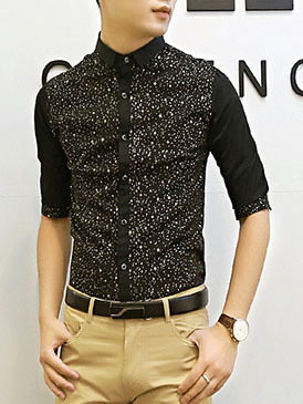 New Fashion Slim Half Sleeves Causal Shirts 907SJ-060-58-Black