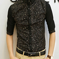 New Fashion Slim Half Sleeves Causal Shirts 907SJ-060-58-Black - Thumbnail 1