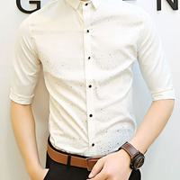 New Fashion Slim Half Sleeves Causal Shirts 907SJ-060-58-Black - Thumbnail 3