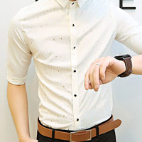 New Fashion Slim Half Sleeves Causal Shirts 907SJ-060-58-Black - Thumbnail 4