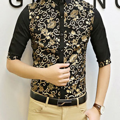 New fashion slim half sleeves causal shirts 907sj-061-58-black