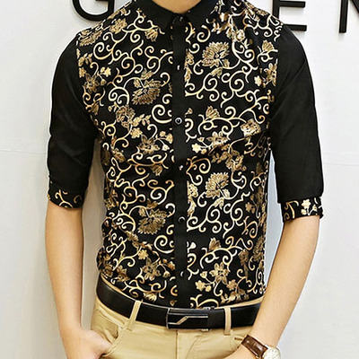 New fashion slim half sleeves causal shirts 907sj-061-58-black