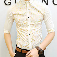 New Fashion Slim Half Sleeves Causal Shirts 907SJ-061-58-Black - Thumbnail 4