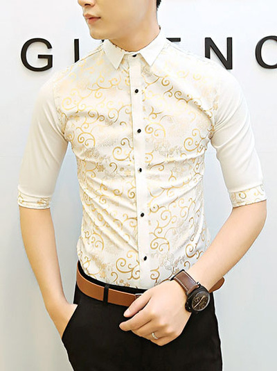 New fashion slim half sleeves causal shirts 907sj-061-58-white