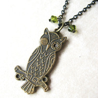 Owl Charm Necklace - Owl of Athena Jewelry For Women - Thumbnail 1