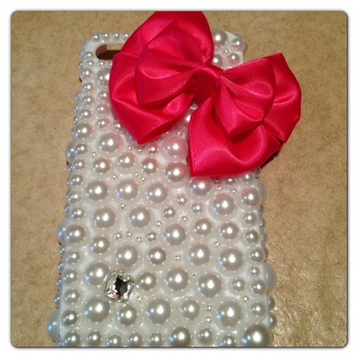 Iphone 4/4s Pearl case with Hot Pink 3D Bow