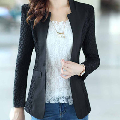 Fashion cotton korean style plain womens suit jackets fla1089-3088-68-black