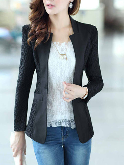 Fashion cotton korean style plain womens suit jackets fla1089-3088-68-black