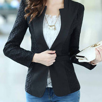 Fashion Cotton Korean Style Plain Womens Suit Jackets FLA1089-3088-68-Black - Thumbnail 1