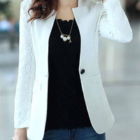 Fashion Cotton Korean Style Plain Womens Suit Jackets FLA1089-3088-68-Black - Thumbnail 4