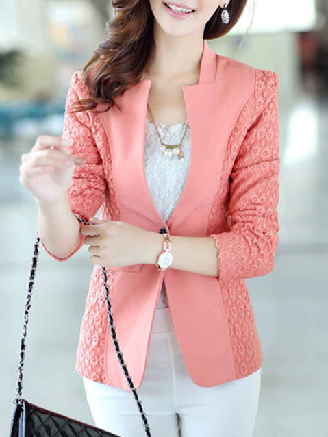 Fashion Cotton Korean Style Plain Womens Suit Jackets FLA1089-3088-68-Pink
