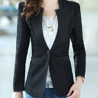 Fashion Cotton Korean Style Plain Womens Suit Jackets FLA1089-3088-68-Pink - Thumbnail 4