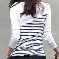 Women Fashion Round Neck Long Sleeve Shirt FLA1089-3096-25-White - Thumbnail 2