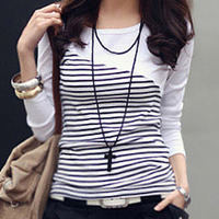 Women Fashion Round Neck Long Sleeve Shirt FLA1089-3096-25-White - Thumbnail 1