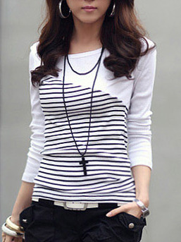 Women Fashion Round Neck Long Sleeve Shirt FLA1089-3096-25-White