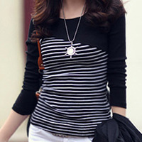 Women Fashion Round Neck Long Sleeve Shirt FLA1089-3096-25-White - Thumbnail 4