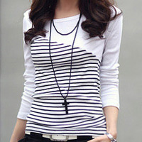 Women Fashion Round Neck Long Sleeve Shirt FLA1089-3096-25-Black - Thumbnail 3