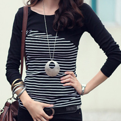 Women fashion round neck long sleeve shirt fla1089-3096-25-black