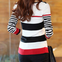 Women Fashion Round Neck Long Sleeve Shirt FLA1089-3102-31-Blue - Thumbnail 4