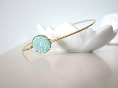 Tiny druzy bangle bracelet, aqua glow 