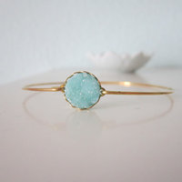 Tiny druzy bangle bracelet, aqua glow  - Thumbnail 1
