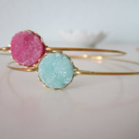 Tiny druzy bangle bracelet, aqua glow  - Thumbnail 2